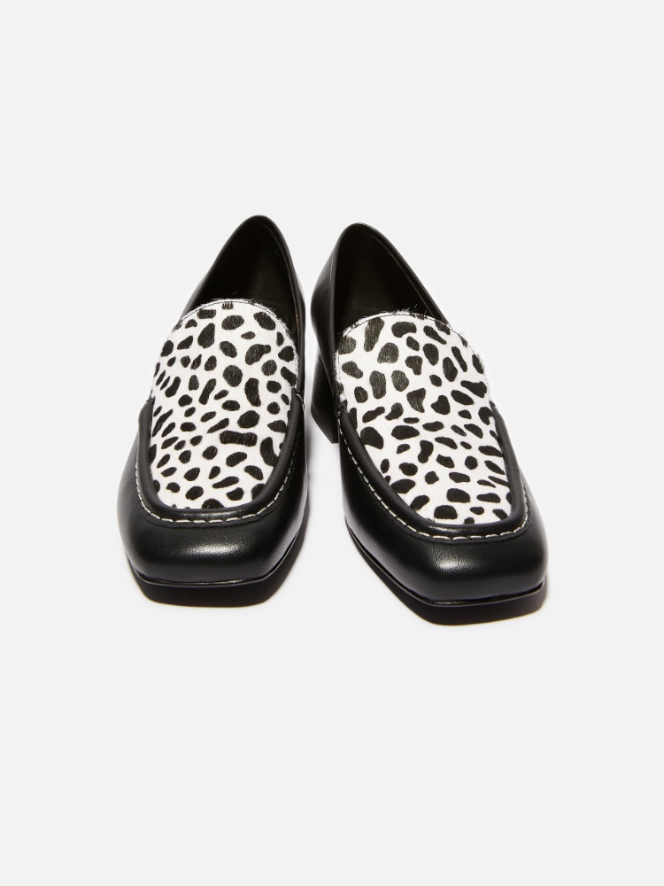 Glossy leather duster coat, grey | MAX&Co. Leather and calf-hair loafers - BLACK WHITE - MAX&Co.